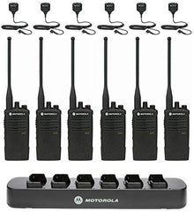 Motorola Solutions RDU4100 Two Way Radio Walkie Talkies 6 Pack with Speaker Mics and Charger Black