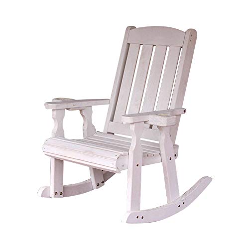 Amish Casual Heavy Duty 600 Lb Mission Pressure Treated Rocking Chair with Cupholders (Semi-Solid White Stain)
