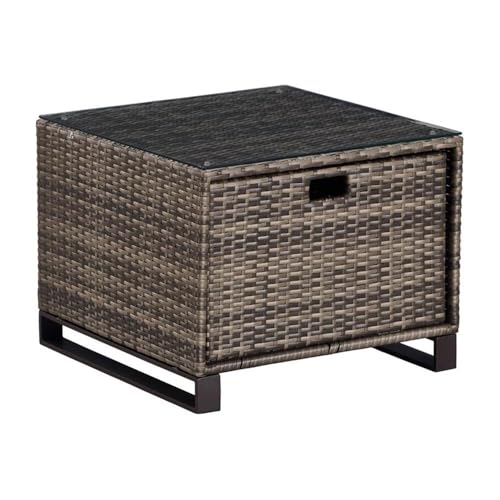 Afuera Living Modern Outdoor Side Table with Storage, Brown Frame, Handwoven All-Weather Resin Wicker, Roomy Drawer, Low Profile Wide Tabletop, Midcentury Design, Ideal for Patio or Outdoor Spaces