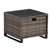 Afuera Living Modern Outdoor Side Table with Storage, Brown Frame, Handwoven All-Weather Resin Wicker, Roomy Drawer, Low Profile Wide Tabletop, Midcentury Design, Ideal for Patio or Outdoor Spaces