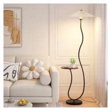 LUYOUBOZHU Floor Lamp Modern LED Floor Lamp with Marble Base & Wood Table for Bedroom(Black)