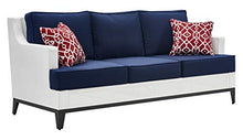 Tommy Hilfiger Hampton Modern White Mesh Outdoor Patio Furniture Collection Gunmetal Frame, Sofa, White & Navy