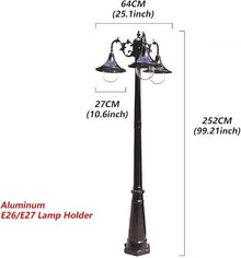 iumLeap Outdoor Lamp Post Light,170Cm 66.9In 3-Head Aluminum Path Pillar Lamp Garden Pillar Post Light Porch Exterior Bollard Path Lamp Glass Lanter(Black-252CM99.2in)