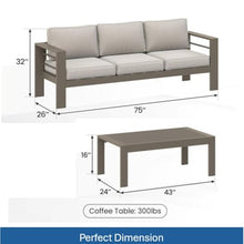 callmego Stylish All-Weather Metal Patio Ottoman with Thick Cushioned Seat for Outdoor Living Spaces and Backyard Relaxation (Light Khaki+Beige + Olefin-2)