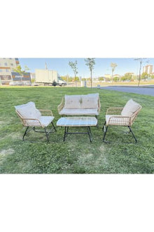 SODEF 3-Piece Rattan Balcony Bistro Set with Cushions - Modern Outdoor Furniture Set in Beige, Includes 2 Chairs, 1 Table (50 x 95 in), Suitable for Patios and Gardens