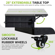 TOPMAX Kitchen Island, Extendable Outdoor Cart 19.3''/28'', Stainless Steel BBQ Grill Table with Storage Drawers, Spice Rack, Perfect for Backyard Party, Cooking and Food Prep, Sleek Black Design