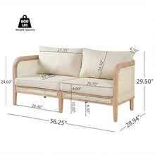 Christopher Knight Home Kirby Acacia Wood 2-Seater Outdoor Sofa Couch, Patio Loveseat Sofa with Cushions, Modern Love Seat with Wicker Accent, Spacious Seating Couch for Backyard/Porch, Natural+Beige