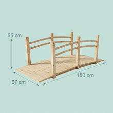 Relaxdays Garden Bridge with railing, fir, for garden pond, HxWxD: 55 x 150 x 67 cm, 150 kg, wooden, natural