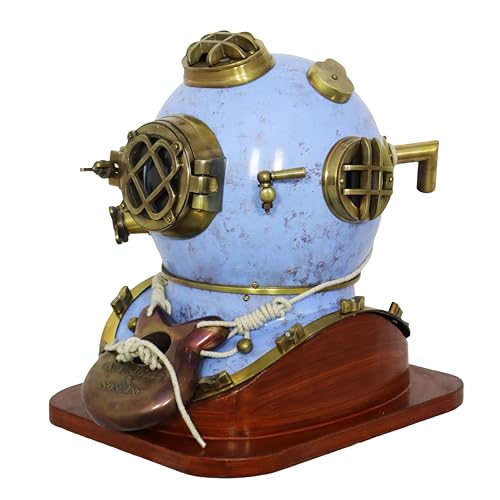 GLOBAL ANTIQUE STORE U.S Navy Divers Diving Helmet Mark V Deep Sea Scuba Dark Pastel Blue
