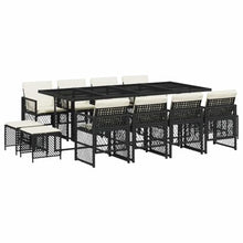 Favemtsl 13-Piece Outdoor Dining Set, Modern Poly Rattan Garden Furniture for 12, Large Rectangular Table with 8 High-Back Chairs and 4 Stools, Steel Frame with Washable Cushions