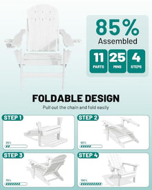 PLUUV Adjustable Folding Adirondack Chairs Set of 4 with Cup Holders, White