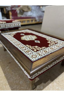 SODEF Seljuk Floor Table 35.4x23.6 in Wood and Carpet with Glass Top, Red - Traditional Accent Furniture for Living Room, Balcony, or Garden - Red