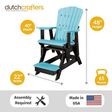 DutchCrafters Slat Fan Back Poly Balcony Adirondack Glider with Footrest Outdoor Patio Chair (Black & Aruba Blue)