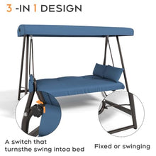 Weather Resistant Hanging Swing Bed, 3-in-1 Patio Porch Swing, Adjustable Canopy, 3-4 Seater 600 lbs Backyard Garden Waterproof