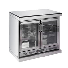 Outdoor Kitchen Island Double Door Beverage Refrigerator Cabinet Granite Countertop Undercounter Cooler Generous Capacity Wheels Glass Shelves Digital Control Patio Bar Storage Station Mobile (Silver)