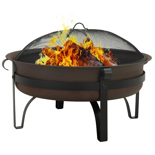 Sunnydaze 34" Patio Fire Pit for Outside Wood Burning, Round, Dark Bronze