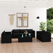 Molumvel 9 Piece Patio Lounge Set, Modular Outdoor Wicker Furniture with Thick Cushions and Tempered Glass Coffee Tables, Black