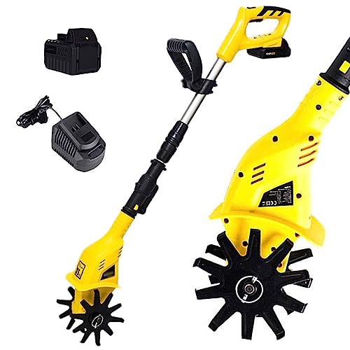 Electric Small Rotavator,Garden Tiller, 20V Electric Cordless Hand Tiller Cultivator with Rechargeable Lithium Battery and Charger,for Gardens, Vegetable Plots,110V (110V)
