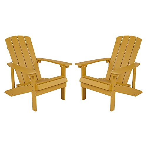 Flash Furniture Charlestown Poly Resin Adirondack Chair - Yellow - All Weather - Indoor/Outdoor - Set of 2