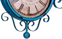 saditesdk Wall Clock, Blue Double Sided Station Clock Outdoor Garden Clock Weatherproof Outdoor, 360 ° Rotation Wrought Iron Retro Wall Clock Decoration Outdoor Garden Clocks for Indoor Outdoor，B
