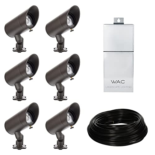 WAC Landscape Lighting, LED 12V Landscape Lighting Kit with 150W Power Supply 100Ft Cable Spool and 6X Basic Accent Light 6W 3000K in Bronze