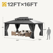 DWVO 12x16FT Outdoor Polycarbonate Gazebo, Double Roof Canopy