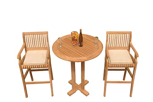 TeakStation Grade-A Teak Wood Giva 3-Piece Bar Set with 36" Round Table & 2 Arm Chairs