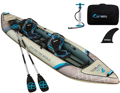 UPWELL 13'6" Inflatable Kayak Drop Stitch Floor 1-2 Person Desert Sand