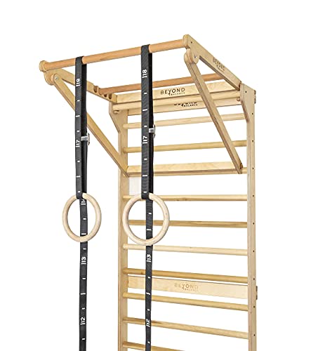 Beyond Balance Personal Training Tower: Fitness Stall Bars with Adjustable Pull-Up Dip Bar Attachment (1.5" Round, Poplar Rungs)