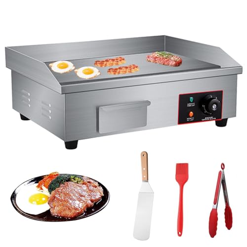 21" Commercial Electric Countertop Griddle, Stainless Steel BBQ Flat Top Grill Hot Plate, Adjustable Thermostatic Control 122°F-572°F