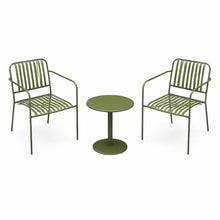 Alpine Corporation VTFAM152A Metal Outdoor Bistro Set, 3-Piece Patio Conversation Set with Round Side Table & 2 Chairs, Weather-Resistant Steel Frame, Compact Balcony Furniture, Green