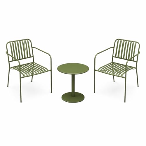 Alpine Corporation VTFAM152A Metal Outdoor Bistro Set, 3-Piece Patio Conversation Set with Round Side Table & 2 Chairs, Weather-Resistant Steel Frame, Compact Balcony Furniture, Green