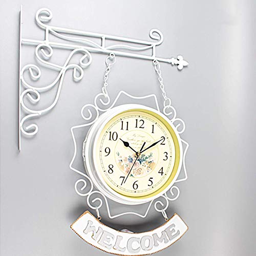 NEHXMA Wall Clock, Double Sided Wall Clock, Outdoors Vint Outdoor Clock Garden 10 Inch Double Sided Outdoor Wall Clock Retro Outdoor Clocks Battery Operated Silent Outside Clocks White(White)