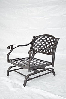 theWorldofpatio Nassau Cast Aluminum Powder Coated 4 Spring Rocker Club Chairs with Walnut Seat Cushions - Antique Bronze