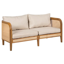 Christopher Knight Home Tilden Acacia Wood Outdoor Loveseat, 2-Seater Patio Furniture Sofa with Wicker Accent, Wooden Patio Sofa Couch with Armrest+Cushions, Comfy Lounging/Reading Chair, Teak+Beige