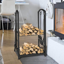 2-Tier Wood Log Holder for Outdoor Indoor,Firewood Rack with Tool Set