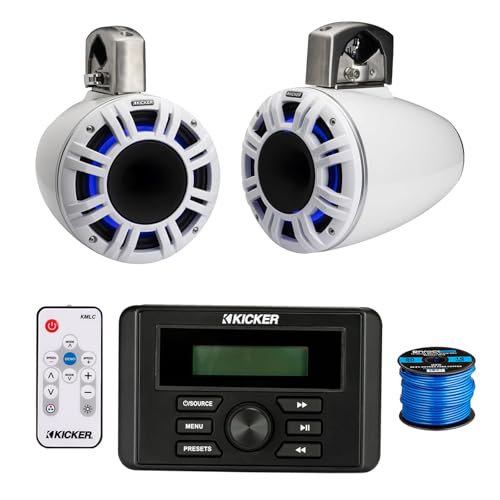 KICKER All-Weather Marine Media Center Receiver with 2X 6.5" LED Tower Speakers & Remote White