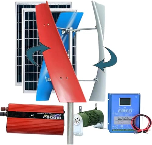 CHRISK 9000W 3-Blade Wind-Solar Power Generation System 2 * 100W Solar Panel+800W Wind Turbine Generator Intelligent Controller 2000W Inverter,220v