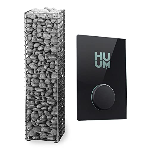 HUUM Cliff 6.0 kW Sauna Heater with UKU WiFi Control (Glass), 165 pounds of Rounded Olivine Stones Included (for saunas up to 353 cu ft.)