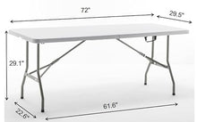 BTEXPERT Set of 10, Fold-in-Half Folding Utility Table 6 Feet 72" x 29.5" Lightweight Portable Carrying Handle Indoor Outdoor Picnic Camping Office Home Party Wedding Event White