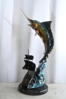 NIFAO Marlin Fish, Nautical Medium Bronze Statue, 18" L x 18" W x 35" H