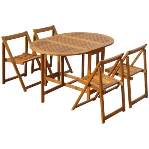 LMTYOENFG 5 Piece Folding Patio Dining Set Acacia Wood Table Chairs