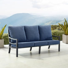 Oakland Living Black Aluminum Patio Deep Seating Outdoor Sofa Couch with Blue Cushions