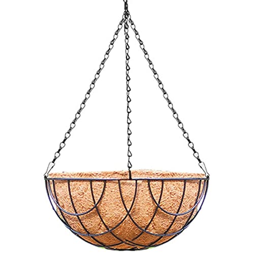 Metal Hanging Planter Basket Coir Liner Chain Round Wire Plant Holder Flower Pots Hanger Garden Decoration for Railings Gardens