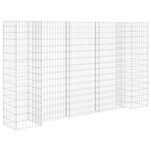 Makastle H-Shaped Gabion Planter for Outdoor, 102.4" x 15.7" x 59.1", Silver Steel Wire, Weather Resistant, Modern Rectangular Floor Standing Raised Garden Bed