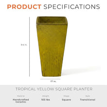 Emissary - Crisco Tall Square Planter, Tropical Yellow 17x31.5 H