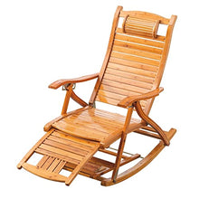 Bamboo Lounge Chair Large Adjustable Rocking Chair Reclining Patio Chair with Armrest Foot Massage Pillow,Foldable Wooden Rocking Chairs Sun Lounger Chairs for Adults Elderly