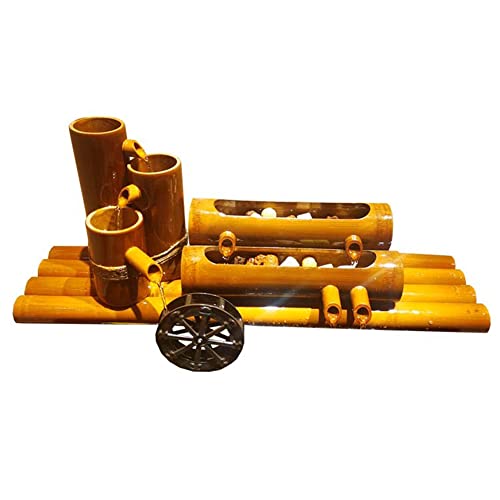 GenSDH Garden Decor Bamboo Water Fountain with Pump Water Features Decor Kit with Rotating Water Wheel Feng Shui Zen Fountains for Patio Pond, 70Cm,80cm