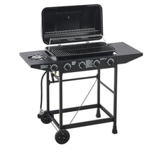 4 Burner BBQ Propane Gas Grill with Side Burner 42000 BTU Output Stainless Steel Barbecue Grill with Enamel-Coated Grates and Side Tables for Outdoor Cooking Kitchen and Patio Backyard.