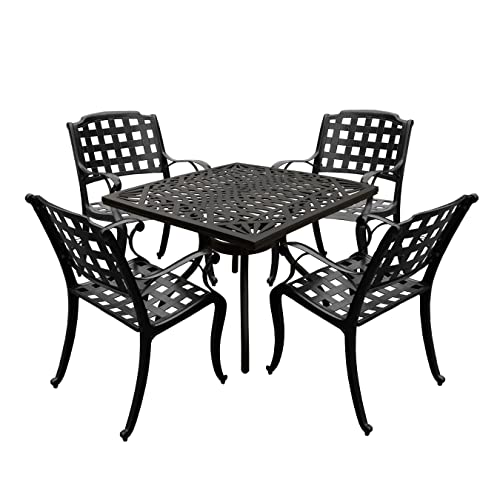 Oakland Living Modern Ornate Outdoor Mesh Aluminum 37-in Black Square Patio Dining Set with Four Chairs